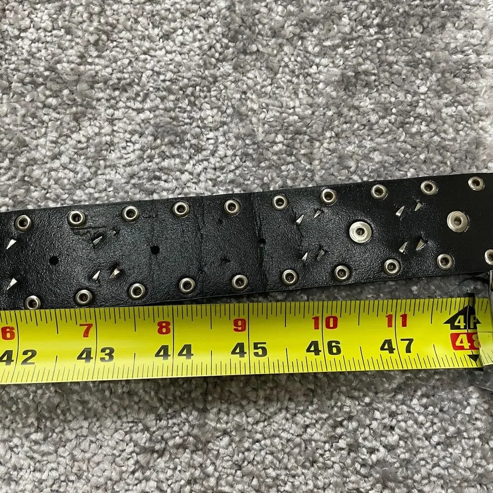 Unbranded Black Leather Belt Womens 46 Metal Studded Floral Buckle Ladies